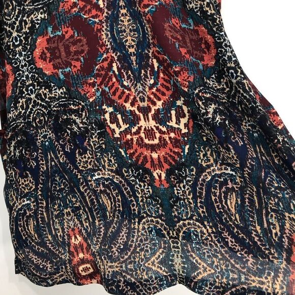 ANA Jewel tone Paisley Print Lightweight Flowy V Neck Roll Sleeve Blouse NEW - Picture 7 of 16